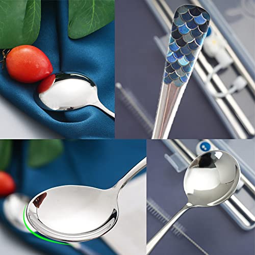  Tainless Steel Coffee Round Spoon,Korean Dessert Spoon,Fish Scale Pattern Mixed Color Tea Spoon For Home, Kitchen Or Restaurant, Set Of 4 Coffee Spoons, 6 Inches.
