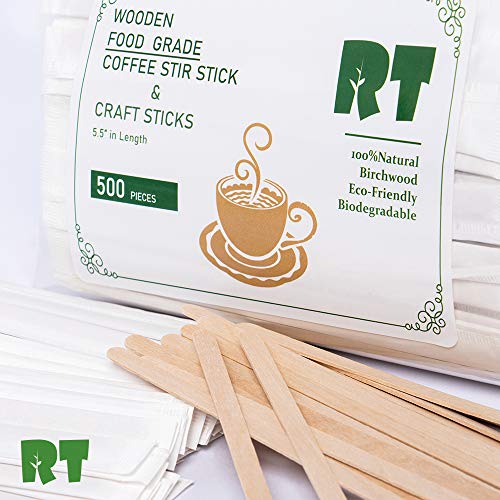  －Wooden Coffee Stirrer Natural Birch Can Be Used For Tea Hot Drinks And Cold Drinks The Stirrer Sticks Are Individually Wrapped And Safer 5.5"inch 500 Sticks Packaging