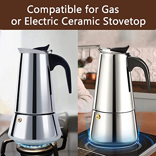  Ffee Pot, Stainless Steel Moka Pot Italian Coffee Maker 9 Cup/15 OZ Stovetop Espresso Maker For Gas Or Electric Ceramic Stovetop Camping Manual Cuban Coffee Percolator For Cappuccino Or Latte