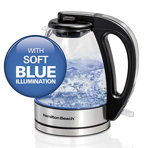 Hamilton Beach Glass Electric Tea Kettle, Clear & Fresh Grind Electric Coffee Grinder For Beans, Spices And More, Stainless Steel Blades, Removable Chamber, Makes Up To 12 Cups, Black