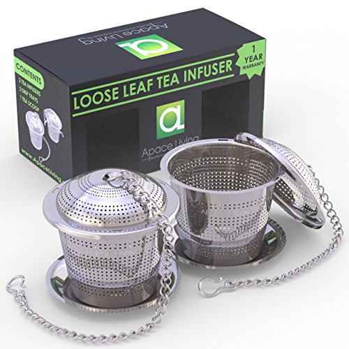 Oose Leaf Tea Infuser (Set Of 2) With Tea Scoop And Drip Dray By Apace - Ultra Fine Stainless Steel Strainer & Steeper For A Superior Brewing Experience