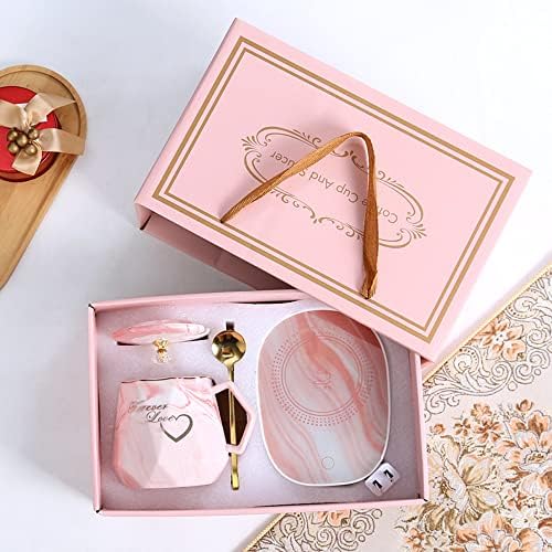  Coffee Mug Wamer, Beverage Warmer,Lovely Ins Coffee Cup With Warmer Set, Auto On/Off Gravity-Induction Coffee Tea Water Milk Warmer With Mug For Office Home Use(Crown Pink)