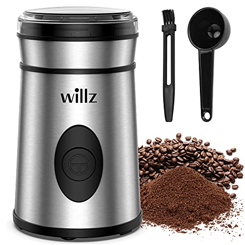  Electric Coffee Grinder For Coffee Beans, Spices, & Herbs With Easy On/Off Button Control, 50g Grinding Capacity, Makes Up To 6 Cups, 200W, Stainless Steel