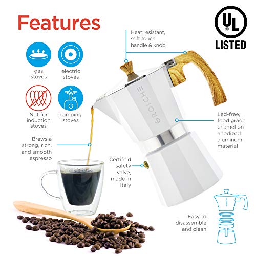  Milano Stovetop Espresso Maker Moka Pot 6 Espresso Cup - 9.3 Oz, White - Cuban Coffee Maker Stove Top Coffee Maker Moka Italian Espresso Greca Coffee Maker Brewer Percolator