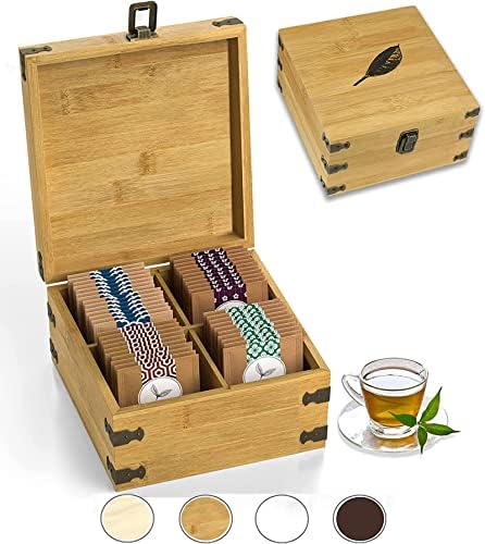  Large Wooden Tea Organizer Box, Big 14" Bamboo Storage Chest | 8-Compartment Tall, Adjustable Shelves | 100% Handmade Craft Eco-Friendly Natural Décor