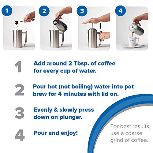  Double-Walled Stainless-Steel French Press Coffee Maker In Frustration Free Packaging, Polished, 17 Ounces