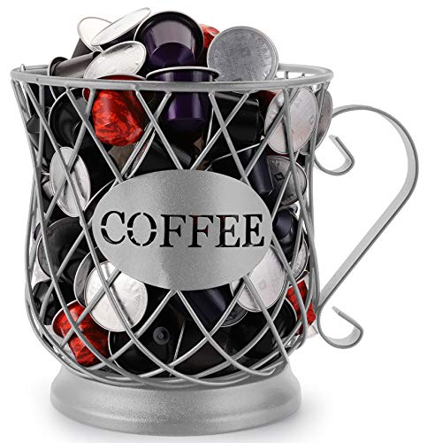  Coffee Pod Holder, Iron Wire Multiuse Mug Shape Silver K Cup Holder Coffee Storage Carousel Holder Organizer For Espresso Pod In Counter Coffee Bar