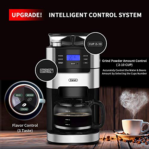  10-Cup Drip Coffee Maker, Brew Automatic Coffee Machine With Built-In Burr Coffee Grinder, Programmable Timer Mode And Keep Warm Plate, 1.5L Large Capacity Water Tank, Removable Filter Basket