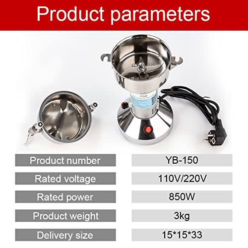  150g 850W Herb Grinder Coffee Machine Grain Spices Mill Medicine Wheat Mixer Dry Food Grinder Medicine Multifunction (Color : 150GT-XIN, Size : AU_220V)