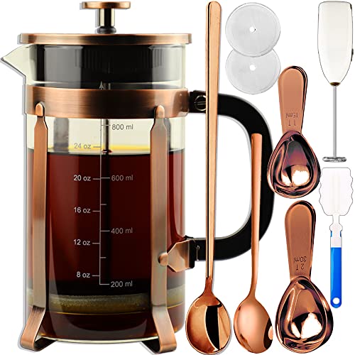  French Press Coffee Maker 8 Cups 34 Oz 304 Stainless Steel Coffee Press With 4 Filter Screens, Easy Clean Heat Resistant Borosilicate Glass - Free 100% BPA (A-Style-Copper-3A, 34 Oz)