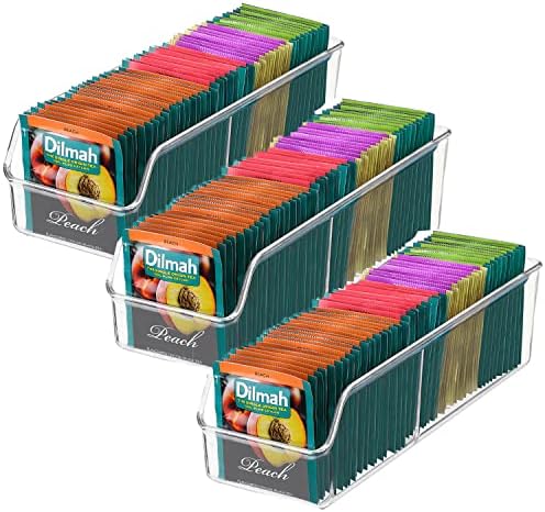  MaxGear Tea Bag Organizer Tea Bag Storage Tea Bag Holder Tea Box Clear Storage Bins For Sugar Packet, Coffee, Condiment, Spice Pouches In Kitchen, Cabinet, Countertop, Pantry, 10.4 X 3.5 X 3 Inch