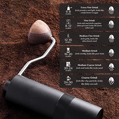  Premium Manual Coffee Grinder Stainless Steel With Aluminum Housing – Conical Hand Coffee Grinder Burr Mill With 5-Axis Grinding Burr And 12 Adjustable Settings – Smooth Grinding Action