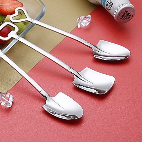 GENERIC 1PC Creative Dessert Spoon Tea-Spoon Birthday Gift Heart Ice Cream Scoop Coffee Spoon Shovel Stainless Steel(Square,Silver)
