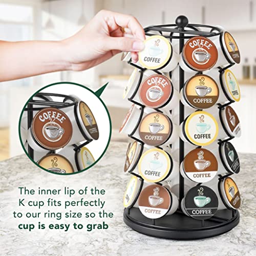  Nifty K Cup Holder – Compatible With K-Cups, Coffee Pod Carousel | 35 K Cup Holder, Spins 360-Degrees, Lazy Susan Platform, Modern Black Design, Home Or Office Kitchen Counter Organizer