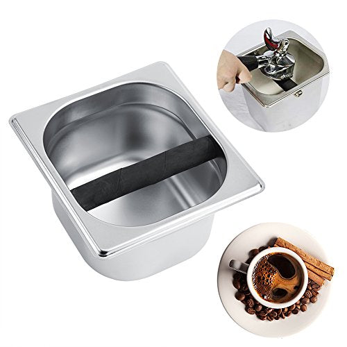  Stainless Steel Coffee Knock Box, Professional Coffee Maker Machine Holder Container Knock Box With Deep Bowl / Durable Rubber Stem, Silver