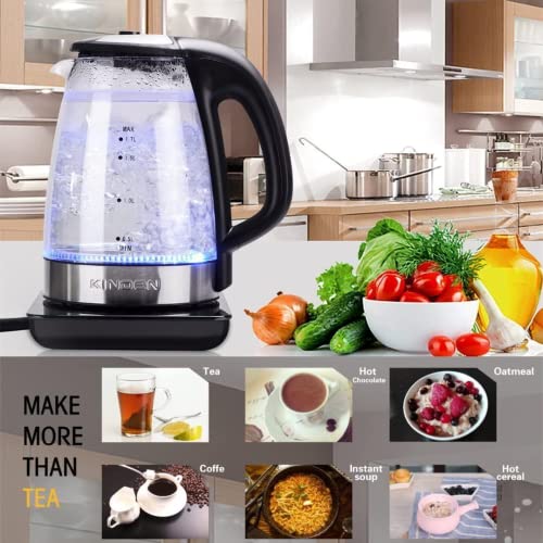  Glass Electric Kettle, Tea Kettle Water Boiler With Boil-Dry Protection, LED Indicator, Double Wall Temperature Control, 1500W Wide Opening, BPA Free