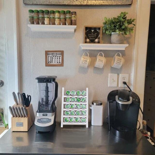  Farmhouse K Cups Ladder Coffee Pod Holder For Countertop, Rustic Wood Keurig Pod Holder K Cup Organizer For Home Kitchen Storage, Coffee Station Organizer For Coffee Bar Accessories White