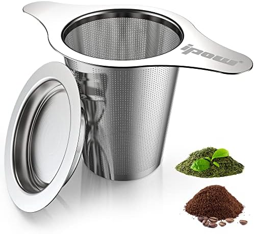  Reusable Stainless Steel Coffee Filter, Paperless Coffee Maker Strainer, Double Fine Mesh Basket For Loose Tea& Ground Coffee, Coaster Lid, Long Handle For Cup, Mug &Teapot