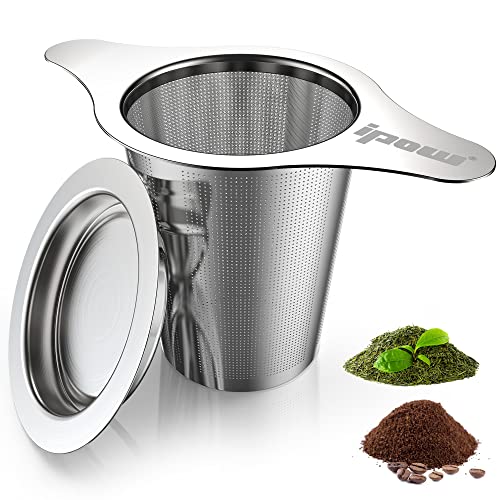  Reusable Stainless Steel Coffee Filter, Paperless Coffee Maker Strainer, Double Fine Mesh Basket For Loose Tea& Ground Coffee, Coaster Lid, Long Handle For Cup, Mug &Teapot