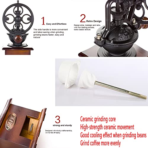  Manual Coffee Grinder,Hand Crank Coffee Grinders Vintage Style Hand Coffee Grinder Roller Classic Coffee Mill, Bean Grinder,Roller Grain Mill Cast Iron Hand Crank, Adjustable Grinding Of Thickness
