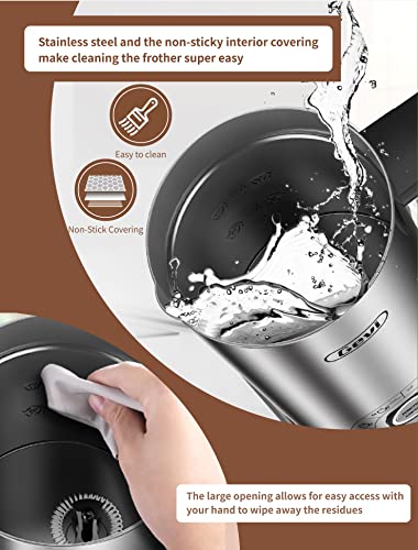  4 In 1 Electric Milk Frother And Steamer, Stainless Steel 10.1oz/2.5 Oz Cold And Hot Latte Maker & Chocolate Warmer, Frother For Coffee, Cappuccino, Hot Chocolates, 500W, Silver