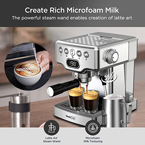  Espresso Machine, 20 Bar Coffee Machine, Fast Heating Automatic, Latte & Cappuccino Maker With Milk Frother Steam Wand, 1.8L Water Tank, Temperature Display