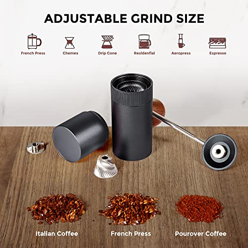  Manual Coffee Grinder With Adjustable Settings, SUS420 Burr Hand Crank Coffee Grinder, Portable Mill Faster Grinding Efficiency Espresso To Coarse For Italian Coffee, French Press - Black