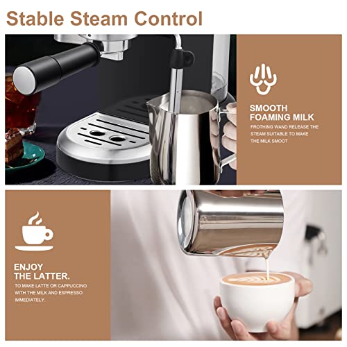  Espresso Machine 20 Bar, Fast Heating Automatic, Compact Coffee Maker With Milk Frother Steam Wand, Latte & Cappuccino Maker For Espresso, 1.4L Water Tank, 1350W