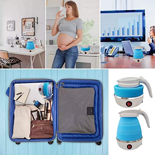  Foldable Portable Electric Kettle With Food Grade Silicone, 9 Mins Fast Water Boiling Tea Pot Coffee Pot For Camping Or Travel, Collapsible Kettle With Separable Power Cord 110V US Plug 600ML Blue
