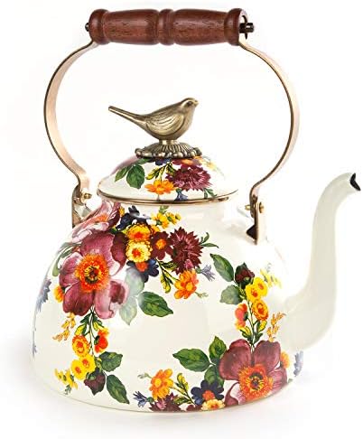  AcKenzie-Childs Courtly Check Enamel Tea Kettle, Decorative Tea Kettle, 3-Quart Capacity