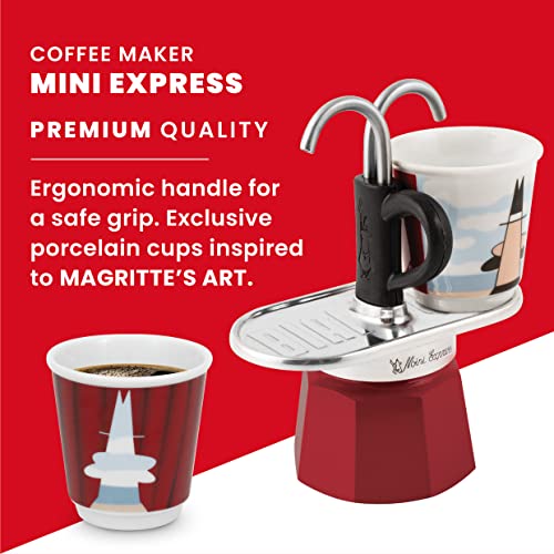  Bialetti - Mini Express Magritte: Moka Set Includes Coffee Maker 2-Cup (2.8 Oz), Red, Aluminium