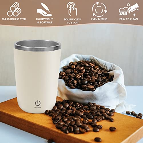  Self Stirring Coffee Mug, Magnetic Stirring Cup Rechargeable Automatic Stirring Cup, Stainless Steel Self Mixing Mug Self Stirring Mug For Coffee Tea Hot Chocolate Milk - 350ml/12oz (Beige)