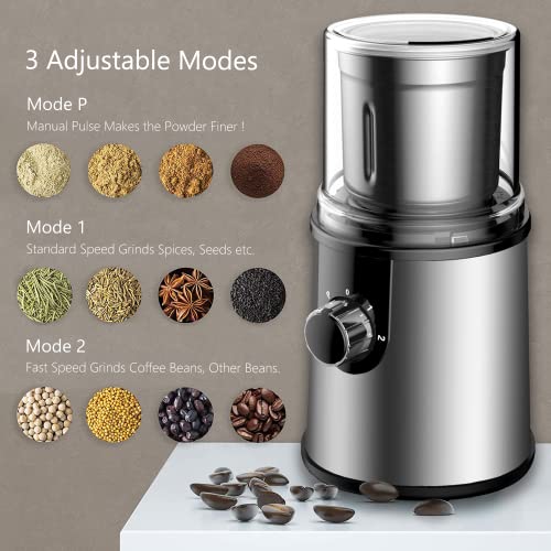  350W Coffee Grinder Electric For Coffee Beans Adjustable Speed Knob Herb Grinding Mill Detachable Grinding Cup Nut Flax Seed And Spice Grinder Food Pulverizer For Dry & Wet Food Ingredients