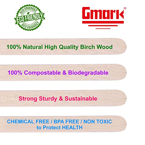  Gmark Individually Wrapped Wood Coffee Stir Sticks - 7" - 500pc Round End, Eco Friendly Coffee Stirrers Wood For Hot Drinks - Natural Birch Wood GM1116A