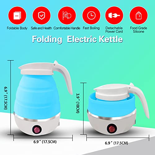  Foldable Portable Electric Kettle, Travel Folding Electric Kettle, Food-grade Silicone,3Mins Fast Boiling,600ML Portable Electric Kettle For Travel Or Camping With Power Cord 110/220V US Plug