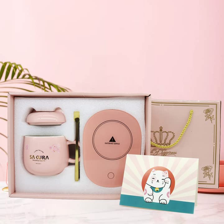  Coffee Warmer With Mug - Cute Coffee Cups Cat Mug Cup Warmer Mug Warmer For Desk Coffee Cup For Women Smart Coffee Mug Warmer Coffee Mug Warmer Is The Gift With Gift Box Pink