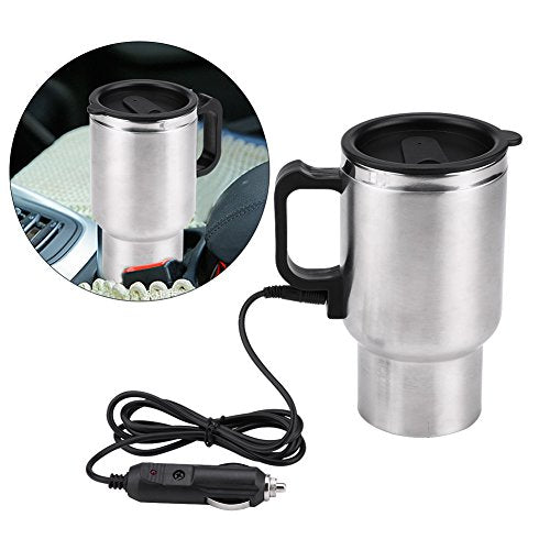 Car Heating Cup, 12V 450ml Electric In‑car Stainless Steel Travel Heating Cup Coffee Tea Car Cup Mug