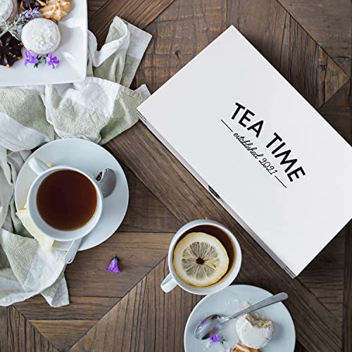  Zen Earth Inspired White Wooden Tea Bag Organizer 14" Kitchen Storage Chest - Large, Tall, Adjustable Shelves | Decorative Chest To Organize And Display Teas | 100% Handmade Craft