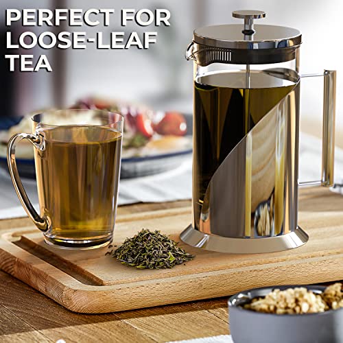  The Original Glass French Press Coffee Maker By Cafe Du Chateau - Versatile Coffee Press, Tea Press W/ 4 Level Filtration, Easy To Clean, BPA Free French Press Stainless Steel Coffee Maker (34oz)