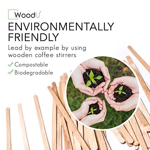  WoodU Disposable Coffee Stir Sticks 7"- Sturdy Round End Compostable And Biodegradable Brich Wood Tea Stirrers- 100% Ecofriendly Wooden Stirring Sticks For Hot Drinks
