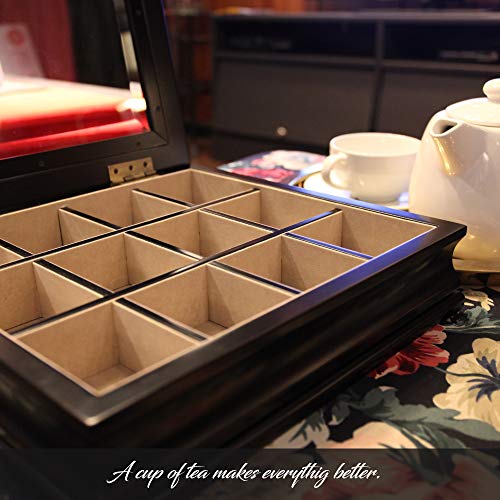  Tea Chest Large Storage Tea Bag Box Wooden With Beveled Glass Window 12 Compartments By ChezMonett
