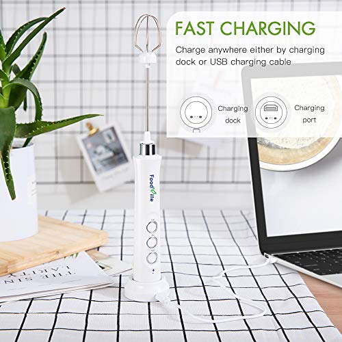  MF09 Rechargeable Milk Frother Handheld Foam Maker With 3 Stainless Whisk And Travel Case And Charging Base For Cappuccino, Latte, Protein Powder