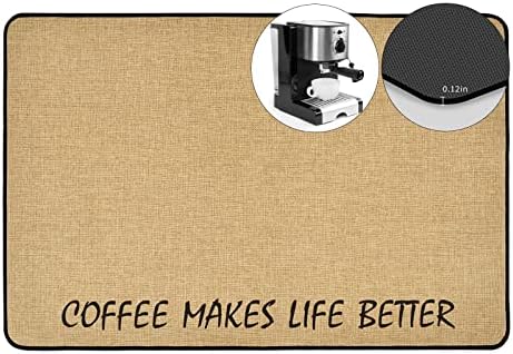  ETTORLER Coffee Mat, Waterproof Coffee Bar Mat Imitation Linen Surface (24x16x0.12IN) Thickened Upgrade DIATOM MUD Bottom Coffee Maker Mat Leak-Proof Coffee Mat For Countertops Table Espresso Machine