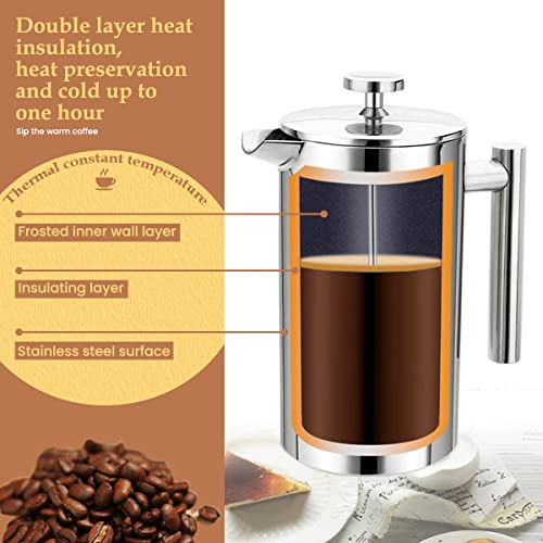  ® 800 Ml Stainless Steel Insulated Coffee Tea Maker With Filter Double Wall (Silver)