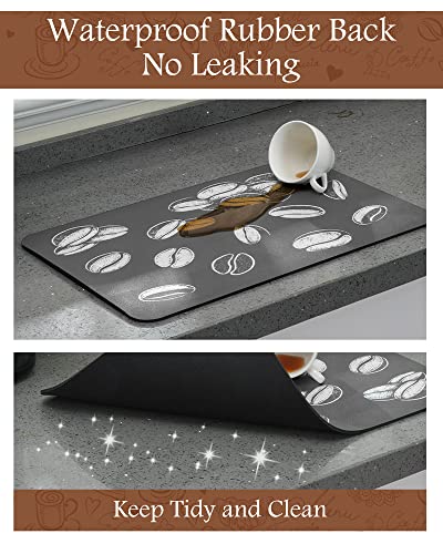  -Coffee Mat-Coffee Bar Accessories-Absorbent Stain Resistant Drying Mat Fit Under Coffee Maker Machine Coffee Pot Tray Espresso Machine-Coffee Station Accessories And Decor-12”x19”