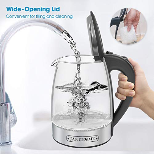  Plaman Electric Kettle,Glass Tea Kettle 1.8L With Blue LED For Boiling Water,BPA-Free Hot Water Glass Kettle With Auto Shut-Off And Boil Dry Protection For Coffee & Tea