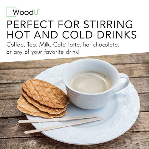  WoodU Disposable Coffee Stir Sticks 7"- Sturdy Round End Compostable And Biodegradable Brich Wood Tea Stirrers- 100% Ecofriendly Wooden Stirring Sticks For Hot Drinks