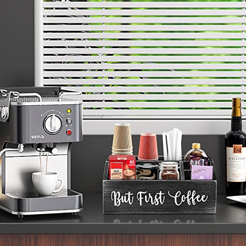  Coffee Station Organizer-Wooden Coffee Bar Accessories Organizer For Countertop, Farmhouse Coffee Bar Station Accessories And Organizer Decor Coffee Pod Holder Storage Basket For Coffee Bar Decor