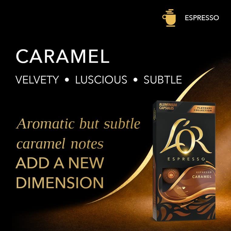  Espresso Capsules, 30 Count Caramel, Single-Serve Aluminum Coffee Capsules Compatible With The L'OR BARISTA System & Nespresso Original Machines
