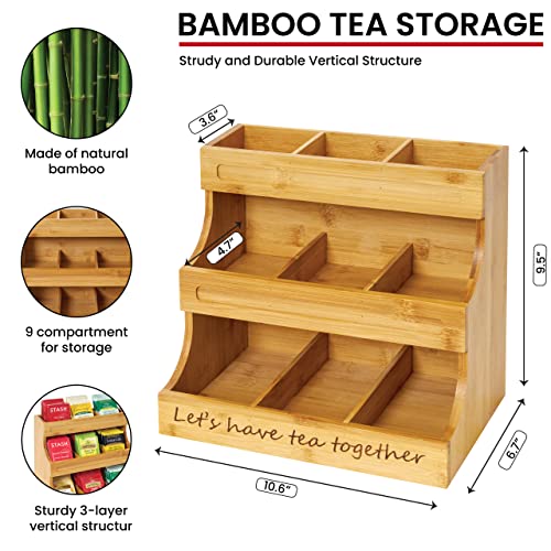  Tea Bag Holder Bamboo 3 Tier, Tea Holder For Tea Bags Organizer Over 180 Tea Bags. Tea Bags Storage Cabinet And Counter. It's Can Hold Tea Bags, Coffee Pod, Sugar.